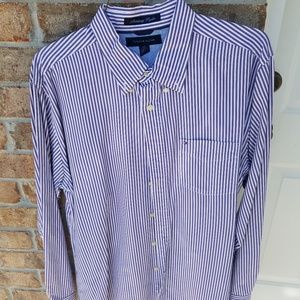 Tommy Hilfiger button up purple/ white pinstriped